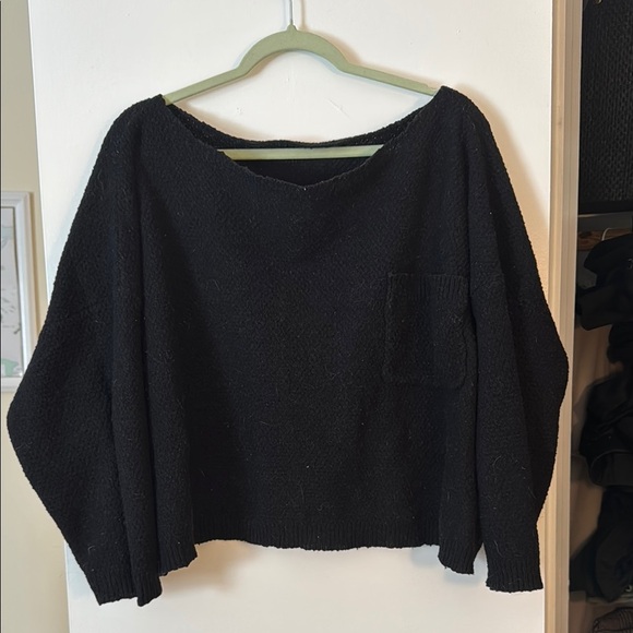 Black V-Neck Sweater with Oversized Fit - Picture 1 of 2
